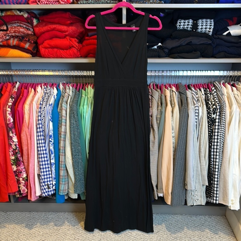 New York & Co. black v neck sleeveless t shirt maxi dress size XS